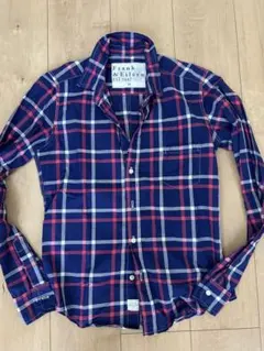 美品！Frank & Eileen チェック柄長袖シャツ ネイビー系XS