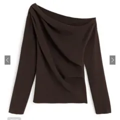 GRLワンショルダードレープニットトップス M ブラウン
