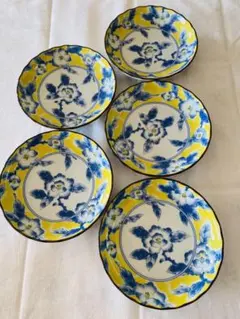 日本製 日本陶彩 黄彩花紋 和皿揃食器セット 中皿5枚