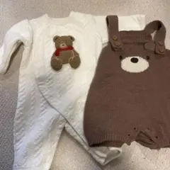 クマ刺繍ロンパースとオーバーオールセット