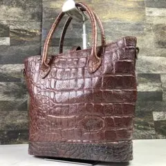 美品 FURLA トートバッグ クロコ型押し 金ボタン ブラウン系 h833 