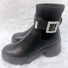 【みゅー 様専用】+diana クリスタルバックル ブーツ ビジュー ブラック