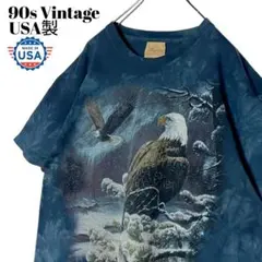 90sヴィンテージUSA古着 ザマウンテン タイダイTシャツ 紺色 L tシャツ
