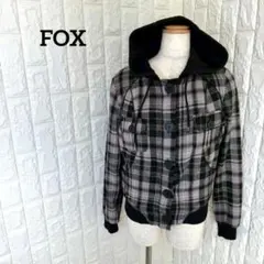★ FOX フード付き ブルゾン チェック柄 ライト アウター ブラックS