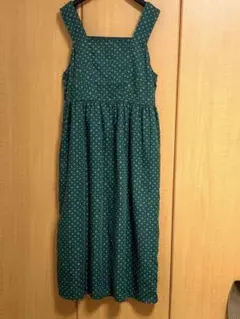 ダークグリーン ドット柄 キャミワンピース　ジャンスカ