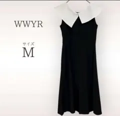 WWYR ワンピース バイカラー ビッグ襟 ノースリーブひざ丈