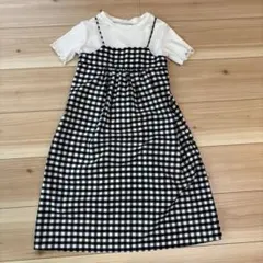gu 130チェック柄キャミソールワンピース 半袖Tシャツセット