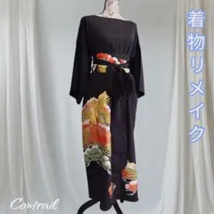 d111 3Lサイズ【一点もの】黒留袖リメイク サッシュベルト付 マキシ丈ドレス