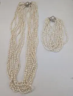 淡水パール 8連 ネックレス・ブレスレットセット