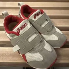 アシックス　ベージュ　レッド　スニーカー　17㎝