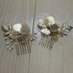 金色の花のヘアコーム 2個セット