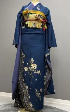 とってもステキ！豪華高級振袖フルセット7点きものやまと成人式ブルー系ベロア箔押しのサムネイル