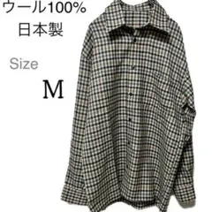 【美品】　メンズ（M）　毛100％　日本製　カジュアルシャツ　春服