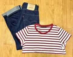 2点　Levi’s 701 モンローデニム 赤耳　ビームスリュクス　ボーダーTのサムネイル