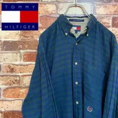 ◆トミーヒルフィガー◆メンズ/チェック/シャツ/サイズM/ネイビー/紺色/緑色