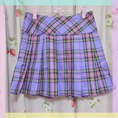 新品未使用★パープルピンクチェック柄プリーツミニスカート