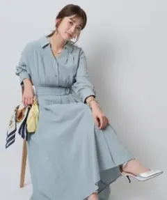 新品未使用・サイズ2　JUSGLITTY　シャツタックワンピース　ブルー系