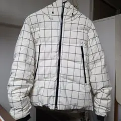 ホワイト チェック柄 ダウンジャケット　XL