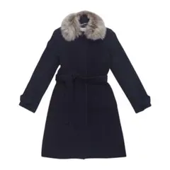 プライベートレーベル ロングコート ファー襟 黒 Mサイズ