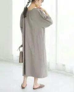 SUGAR SPOON ゆったりギャザースリーブロングワンピース　綿100％