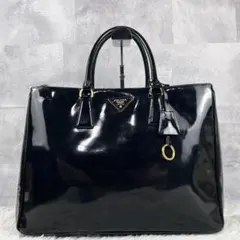 A4可 美品 プラダ レザー ガレリア トートバッグ 3角プレート ブラック