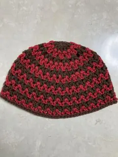 赤と茶色のストライプビーニー帽子43