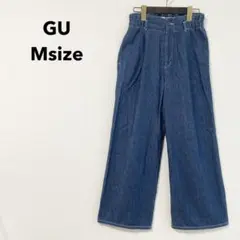 GU ライトデニム ワイドパンツ タック デニム ウエストゴム ブルー 新生活