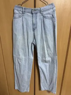 淡い青 ワイドストレートデニムパンツ