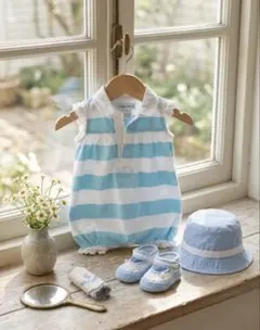 ラルフローレン ロンパース 6M（70cm） 水色 ボーダー