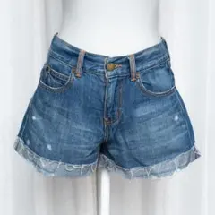PAGEBOY デニムショートパンツ フリンジ ブルー インディゴ Mのサムネイル