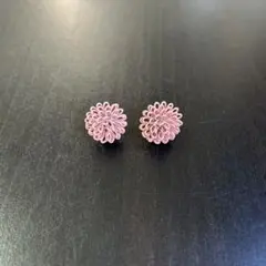 ピンクの花形ピアス ストーン付き