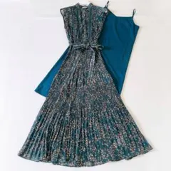 未使用級ꕥフレイアイディー プリーツロングワンピース ペチコート リボン 花