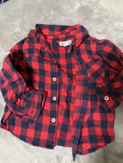 キッズ用赤黒チェック長袖シャツ　120