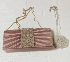 パーティーバッグ クラッチ パール ピンク ショルダー チェーン ネックレス