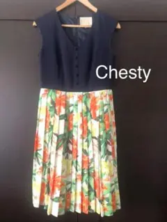 チェスティ　花柄切り替えノースリーブプリーツワンピース　M