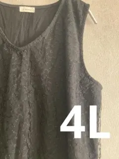 ４L 刺繍レースブラックノースリーブトップス　レースタンクトップ　大きいサイズ