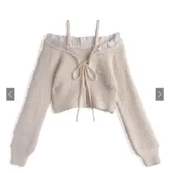 2Wayストラップ付きオフショルダーパールシャギーニットカーディガン アイボリー