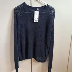 ユニクロ　ネイビー 　メッシュクルーネックセーター 長袖　Mサイズ
