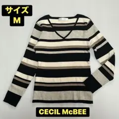 マルチボーダーVネックリブニット長袖　CECIL McBEE