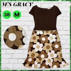 M'S GRACY 花柄ワンピース 半袖 ブラック 38 シフォン - メルカリ