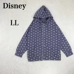 【ディズニー】長袖フルジップパーカー ミッキー 総柄 LL ネイビー系