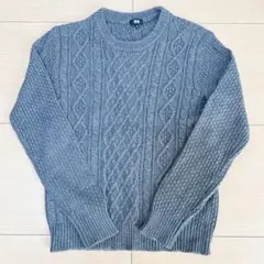 ユニクロ　ケーブルニット　セーター　グレー　メンズ　L