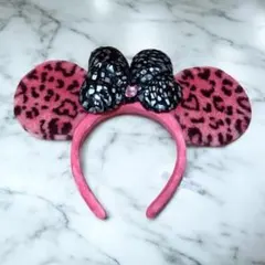 ミニーマウス ヒョウ柄ピンク耳 カチューシャ