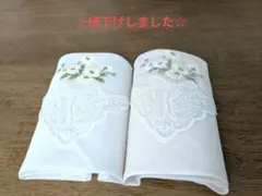 花柄刺繍 コットンハンカチ2枚セット