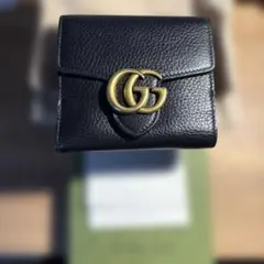 Gucci 黒 レザー 二つ折り財布 GGロゴ