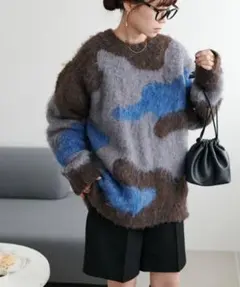 美品 DISCOAT アブストラクト柄 シャギーニット 迷彩柄 ディスコート