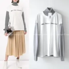 MM6 レイヤード ハイネック ドッキング ニット カットソー ロンT