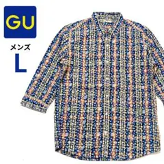 ​【新品】GU ジーユー フラワープリント チェックシャツ 7分袖 Lサイズ