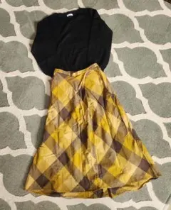 アメリカンホリック 　ロングスカート　綺麗な秋色　チェック柄　マスタードブラウン