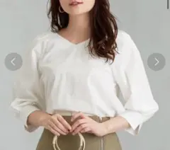 ２回着　美品　グリーンレーベルリラクシング　ブラウス　ホワイト　七分袖